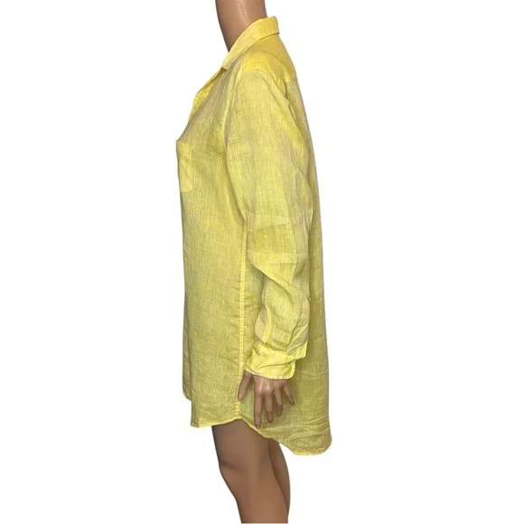 Frank & Eileen Linen Mary Shirt dress Bright Yellow Size Small Casual Resortwear - Picture 3 of 11